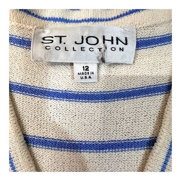 St. John Collection Blue & White Striped V Neck Button Up Cardigan Size 12 READ - Picture 2 of 9